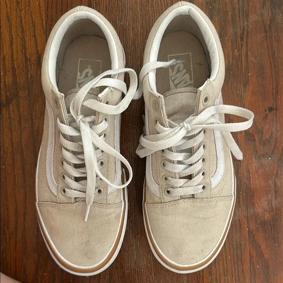 Vans Cream and Tan Platform Low-Top Sneakers Canvas Sneakers - Picture 4 of 5